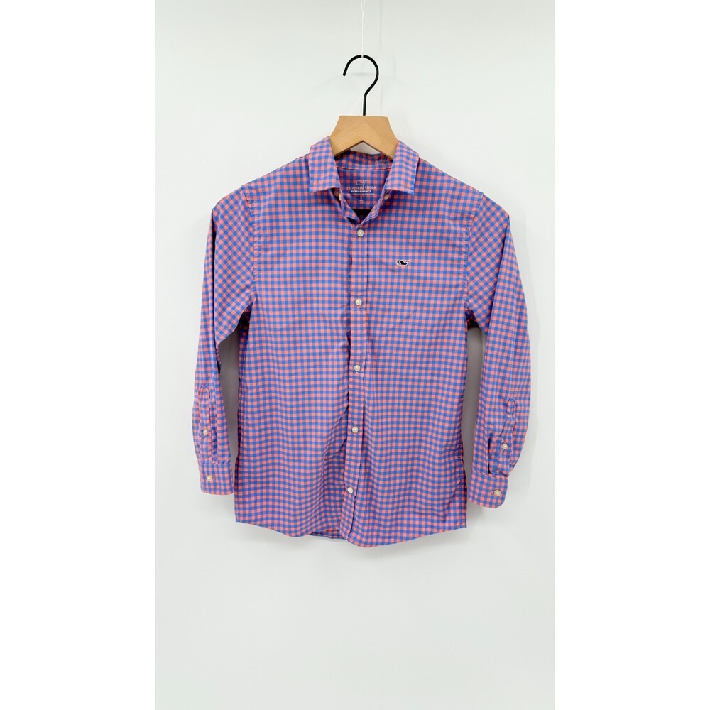Vineyard Vines Boys Performance Shirt Small S 8-10 Gingham Plaid Button Up Blue - Picture 4 of 6